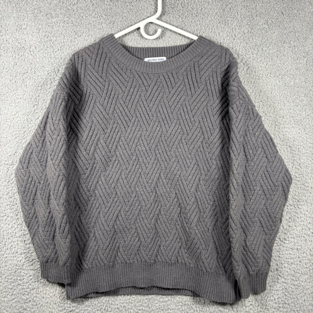 Aelfric Eden Sweater Mens M Grey Retro 90s Cable Knit Geometric Crewneck Street